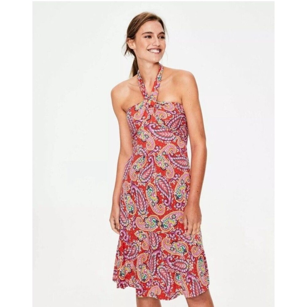BODEN Lilah Multiway‎ Halter Neck Tie Wrap Dress Size US 10R /UK 14R Red Paisley
